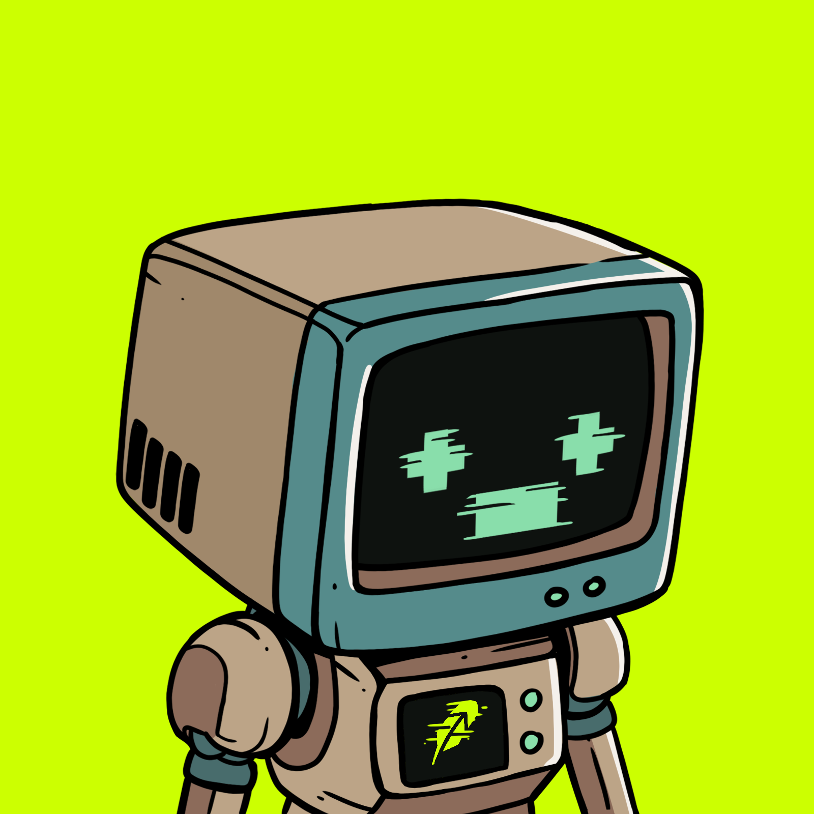 98's Machines NFT with a neon lime background and teal CRT faceplate